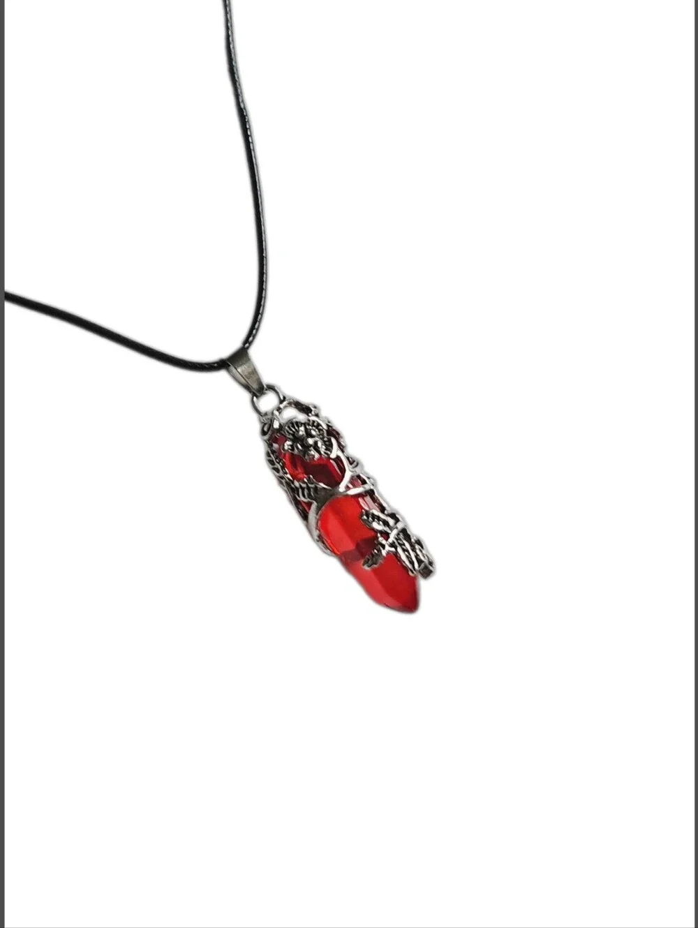 Natural Stone Pendant w/ Flower Accents & Black Cord Necklace NWOT